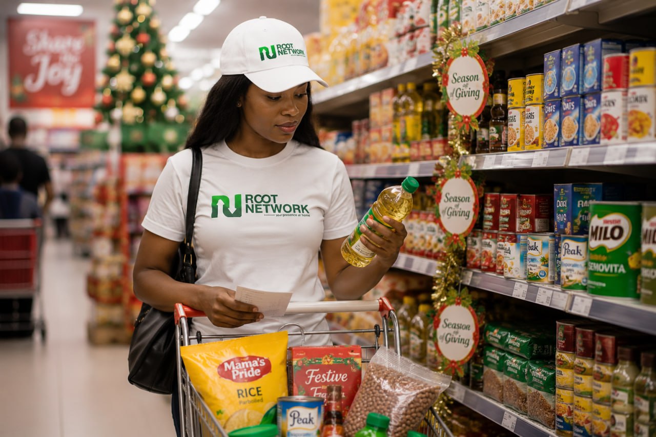 A female Root associate shopping for festive food and treats.